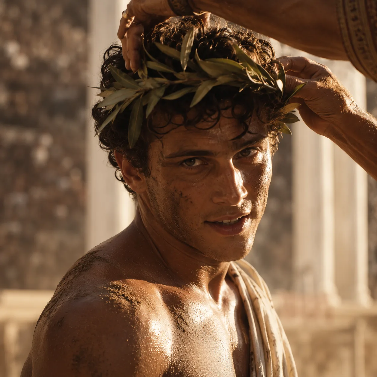 Victorious athlete in the ancient arena
