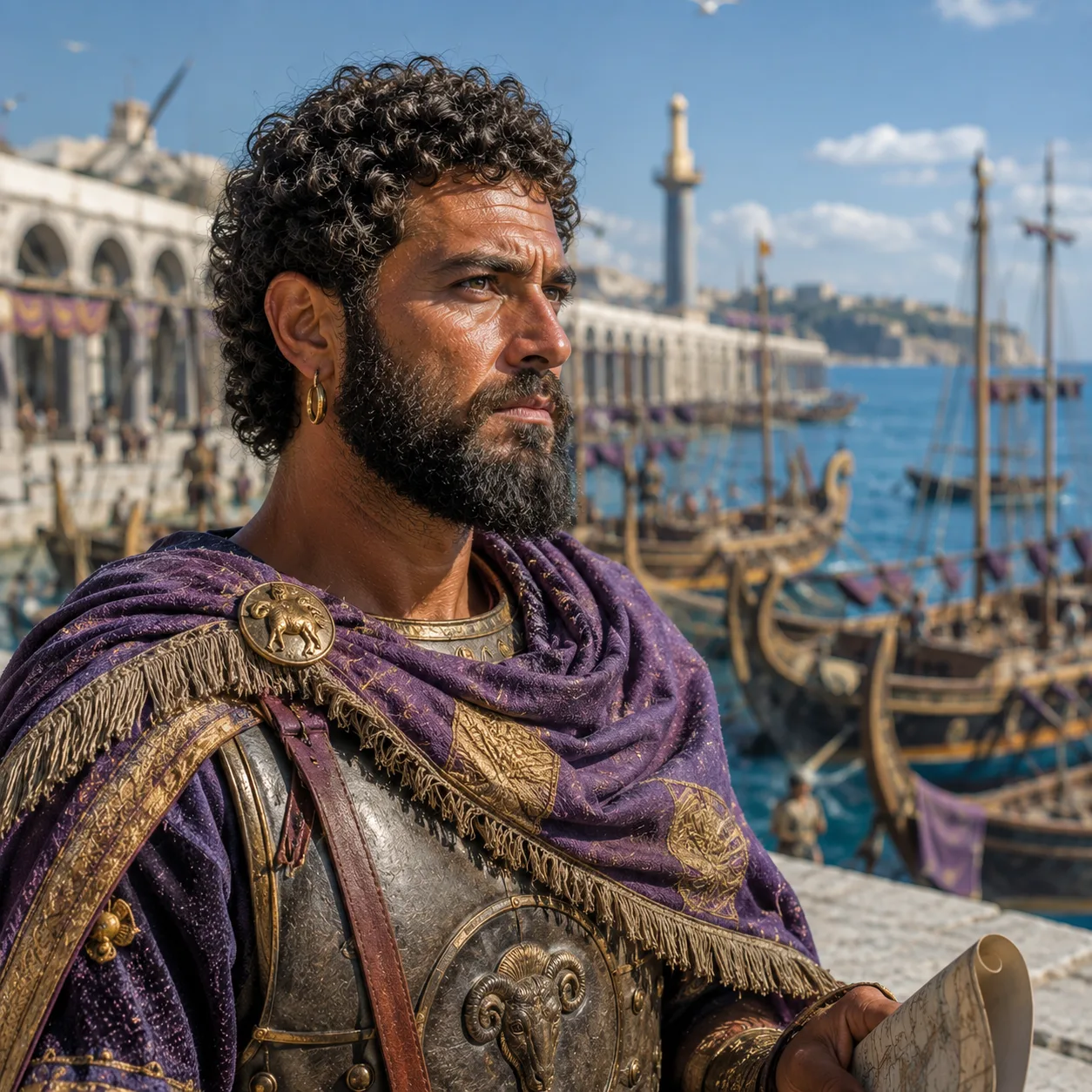 Noble commander at the ancient harbour