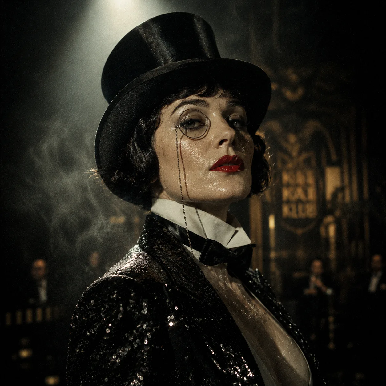 Dramatic cabaret glamour in a smoky club