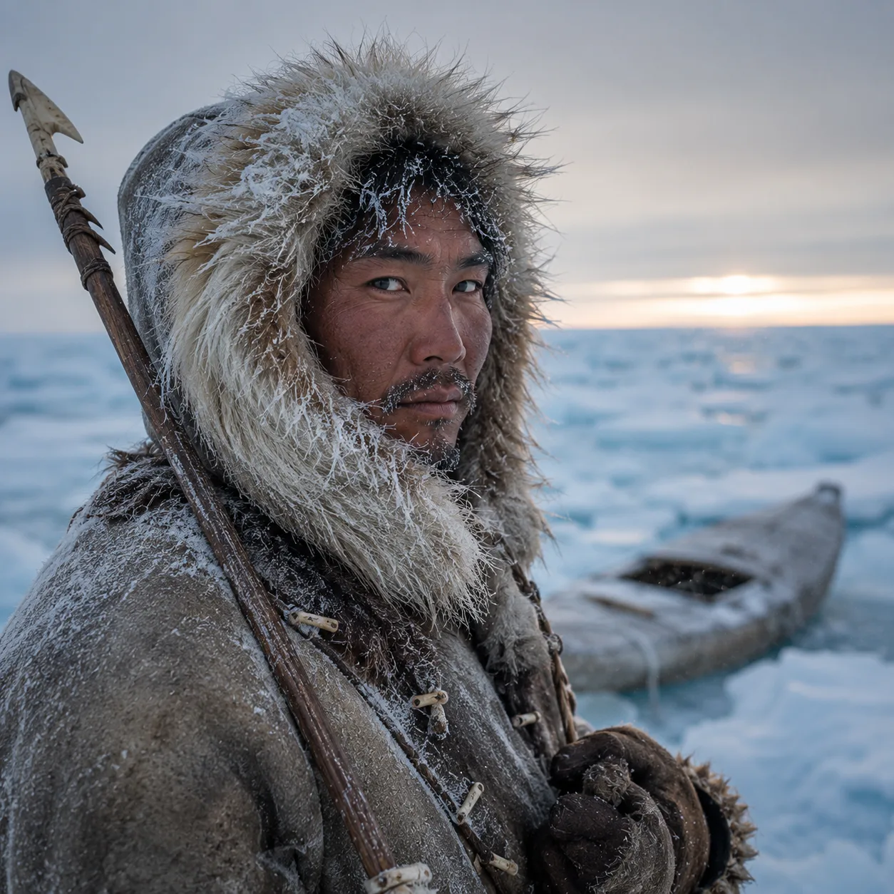 Inuit hunter in the Arctic cold