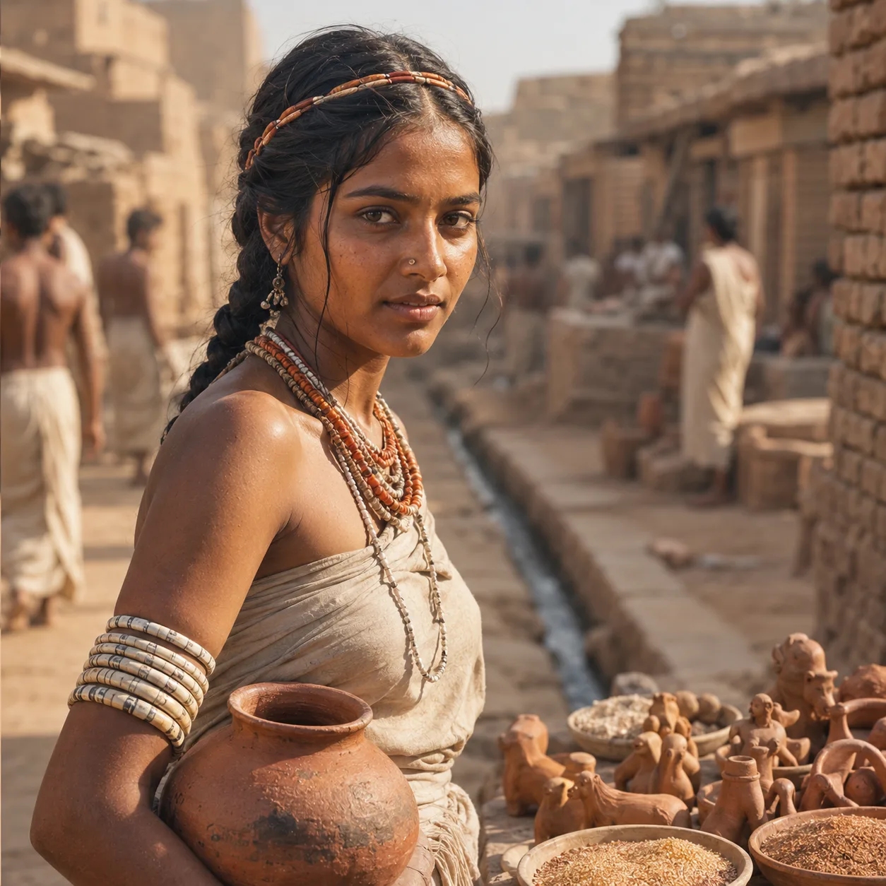 Woman with a clay pot in the market