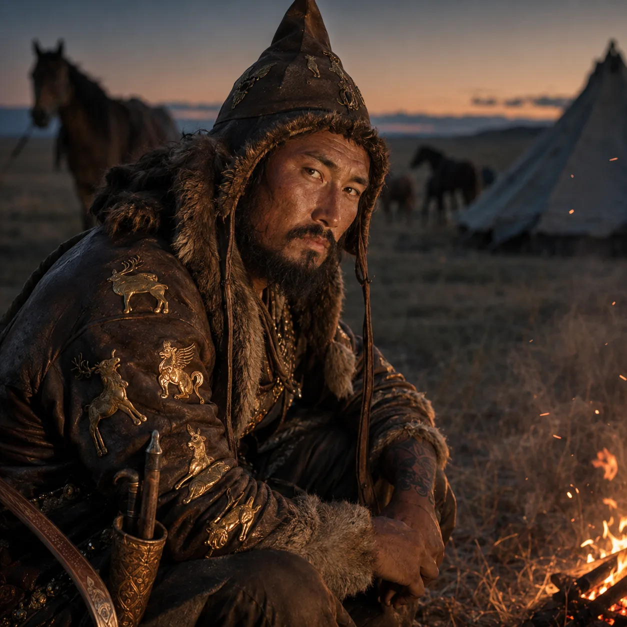 Nomadic warrior by the campfire