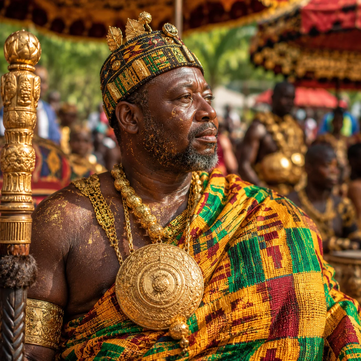 Regal African chief in ceremonial attire