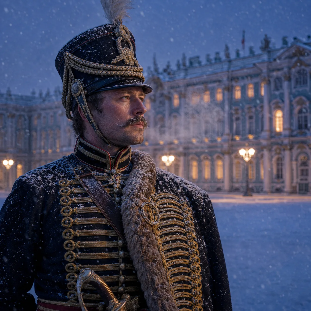 Snowy evening at the palace