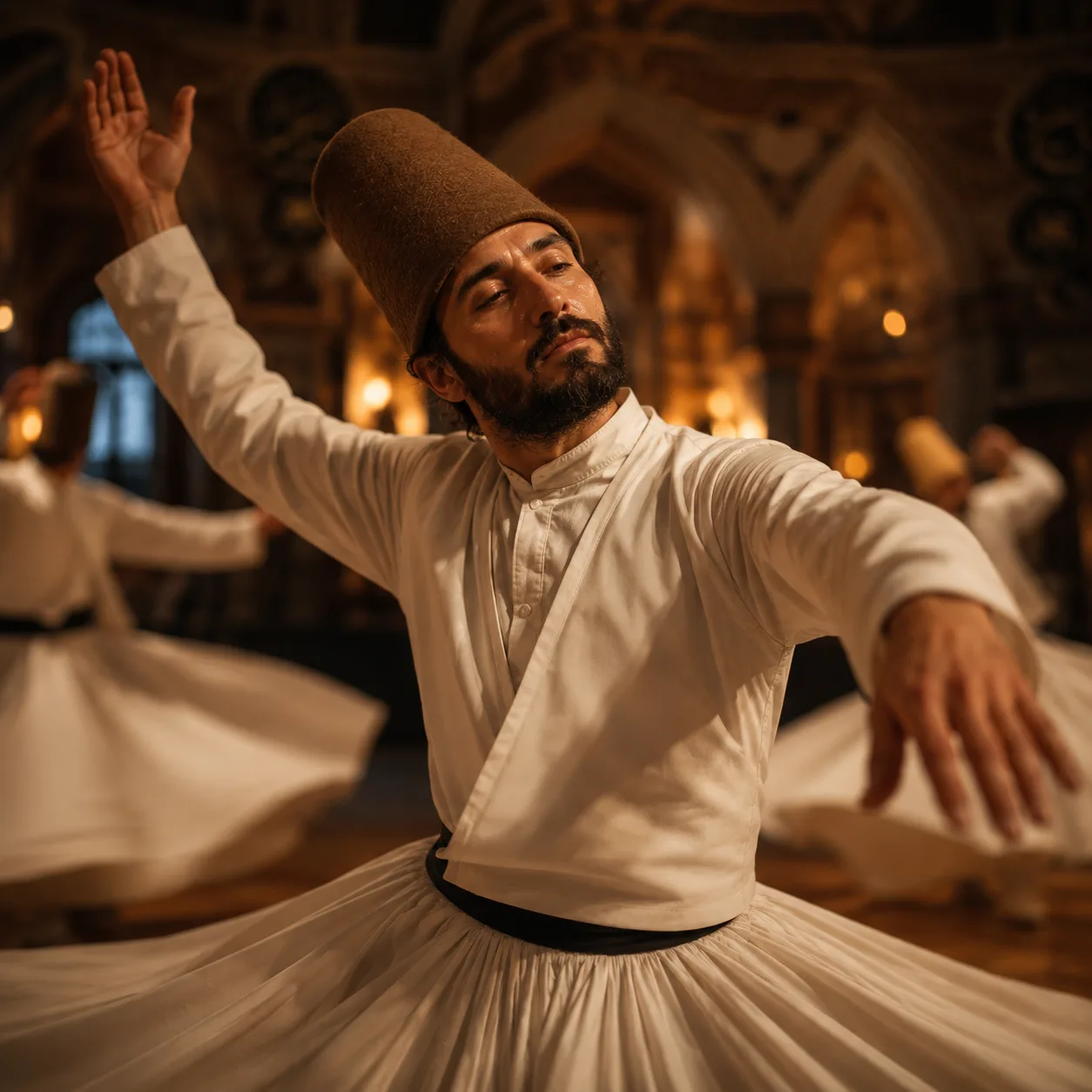 Sufi dance in warm golden light
