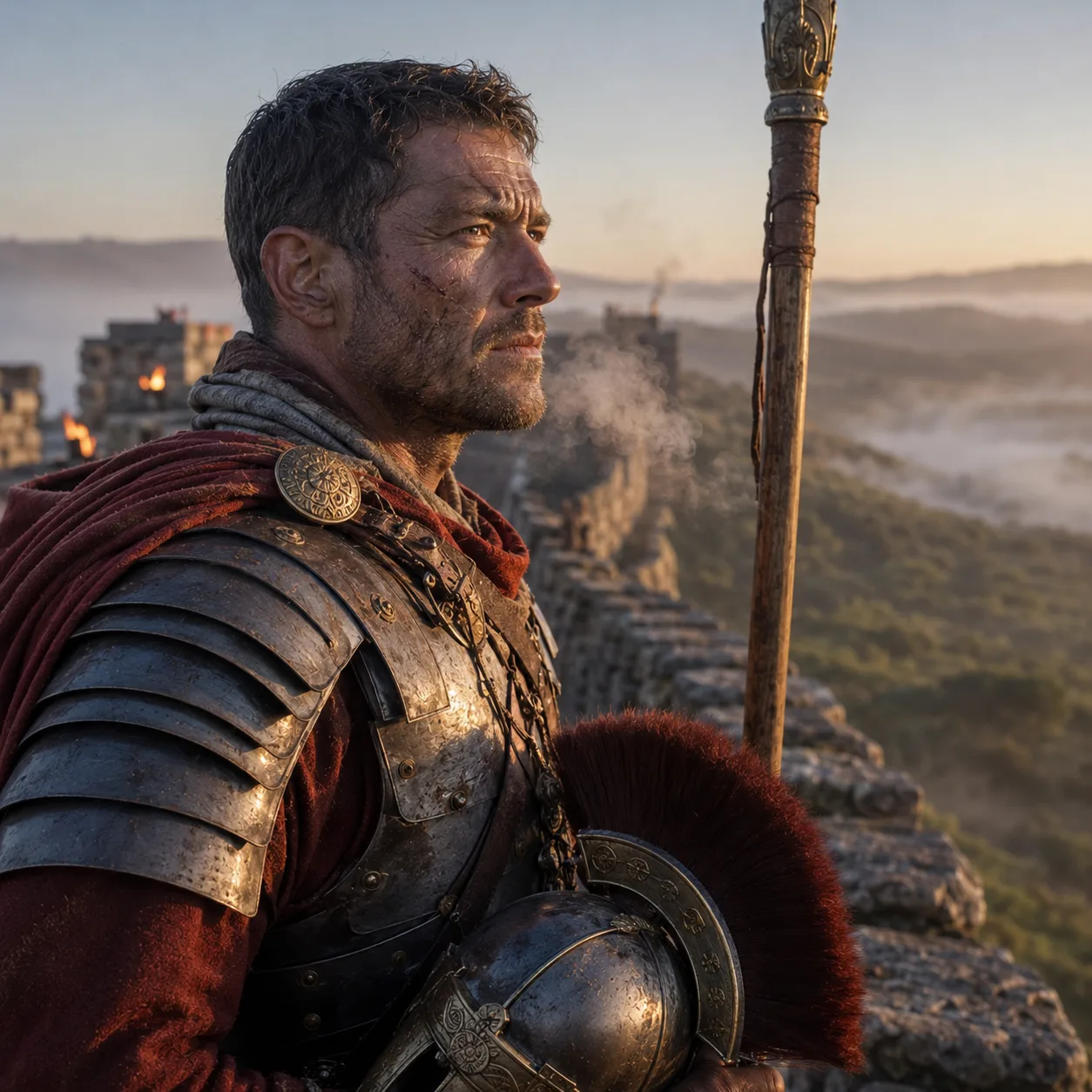 Warrior on the misty ramparts