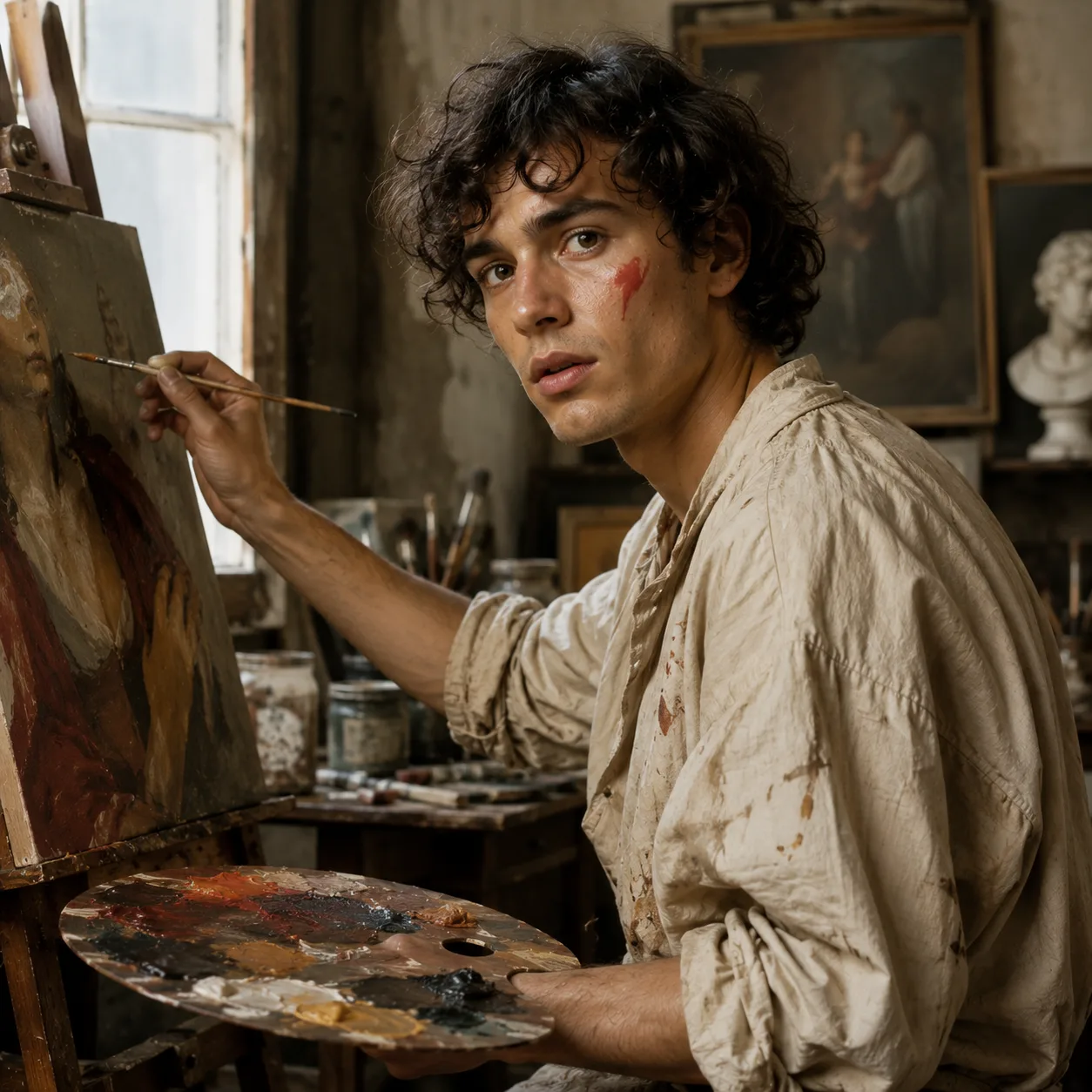 Young artist at work in the studio